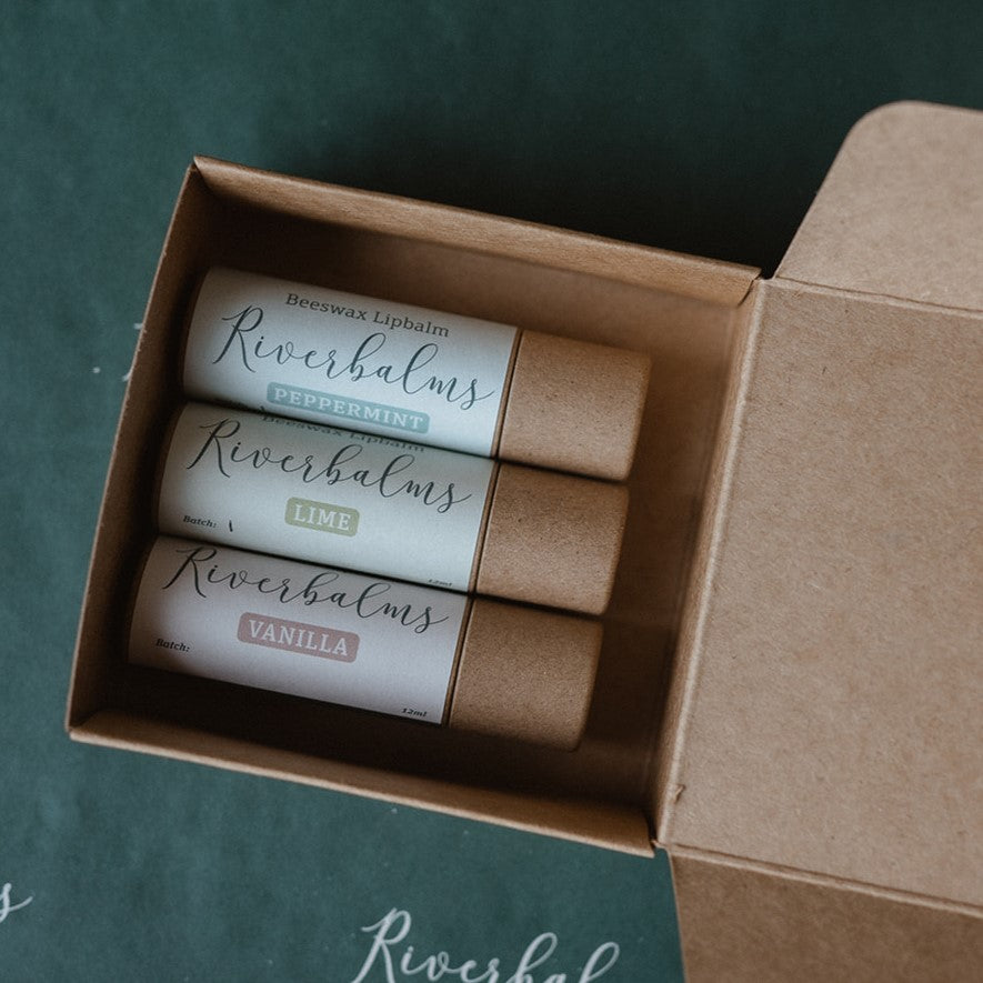 Riverbalms Lip Balm Bundle in a trio of tubes to hydrate your lips wherever you go.