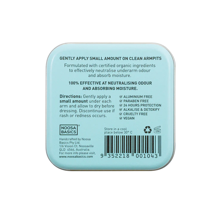Noosa Basics Organic Bicarb and Aluminium Free Deodorant Coconut & Lime - Back of Tin