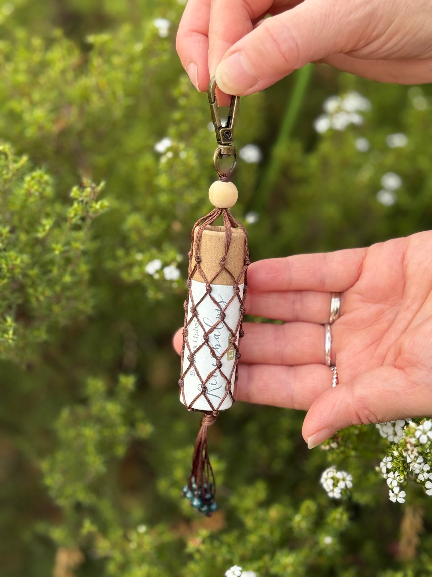 Macrame Lip Balm Holder – Handmade by Enica Flora Macrame for Riverbalms