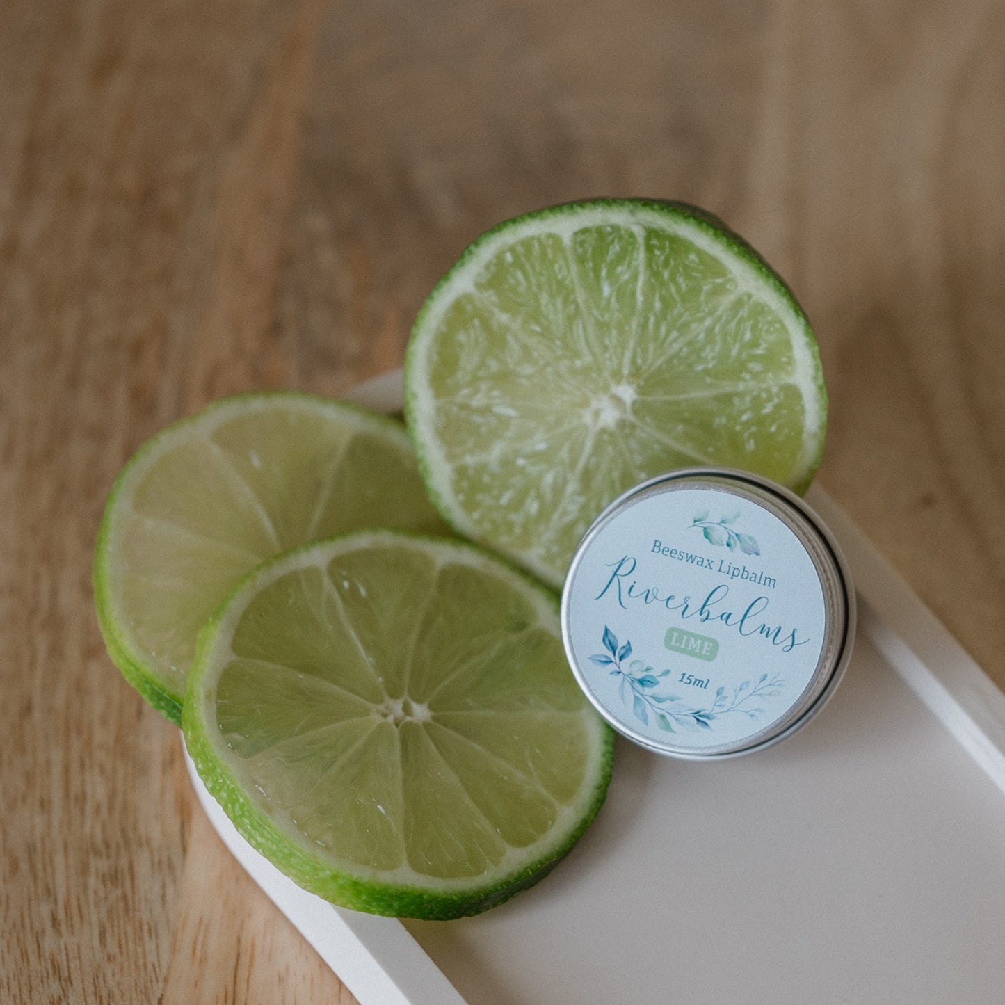 Lime scented beeswax and olive oil nourishing lip balm